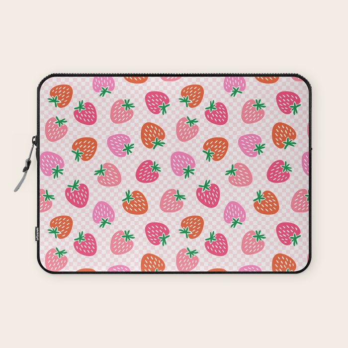 Strawberry Toss on Checks - Pink and Green Laptop Sleeve Gallery Image 1