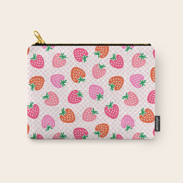 Strawberry Toss on Checks - Pink and Green Carry All Pouch Gallery Image 1