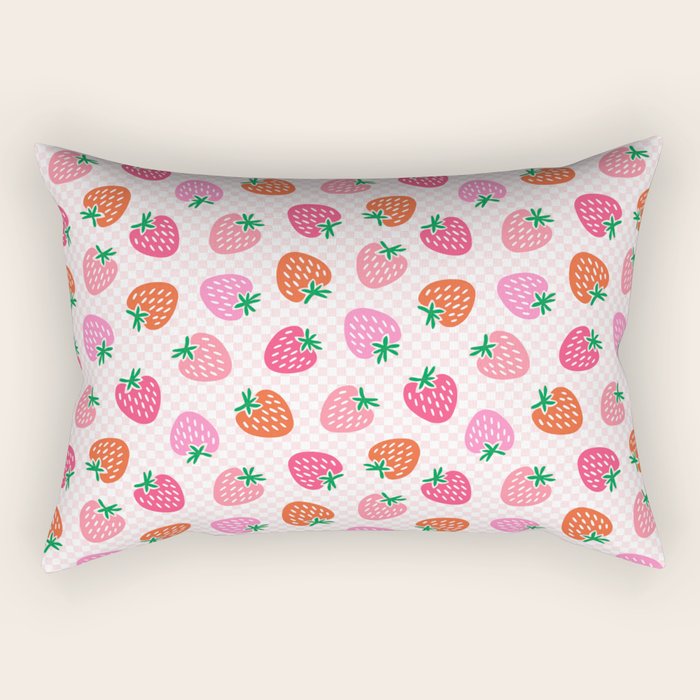 Strawberry Toss on Checks - Pink and Green Rectangular Pillow Gallery Image 1