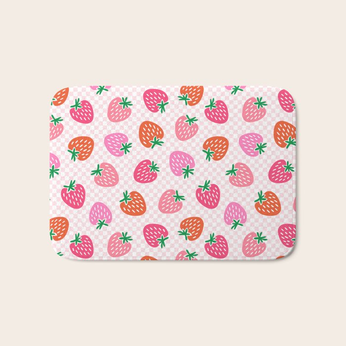 Strawberry Toss on Checks - Pink and Green Bath Mat Gallery Image 1