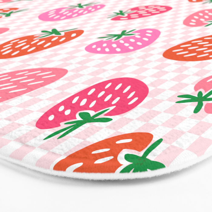 Strawberry Toss on Checks - Pink and Green Bath Mat Gallery Image 3