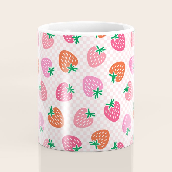 Strawberry Toss on Checks - Pink and Green Coffee Mug Gallery Image 4