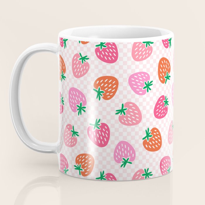 Strawberry Toss on Checks - Pink and Green Coffee Mug Gallery Image 3