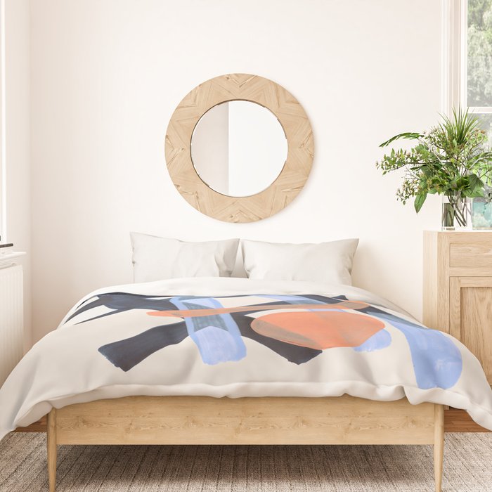 Midcentury Modern Minimalist Funky Cool Tribal Pattern Paynes Grey Pastel Blue Tan Shapes by Ejaaz Haniff Duvet Cover Gallery Image 3