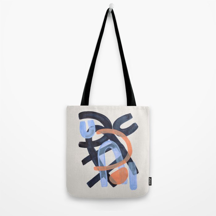 Midcentury Modern Minimalist Funky Cool Tribal Pattern Paynes Grey Pastel Blue Tan Shapes by Ejaaz Haniff Tote Bag Gallery Image 2