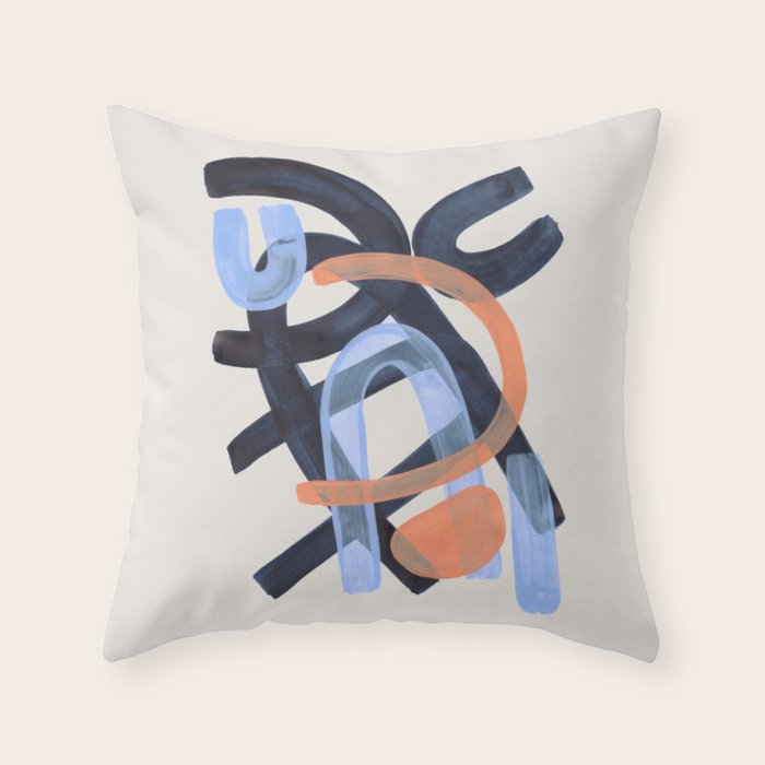 Midcentury Modern Minimalist Funky Cool Tribal Pattern Paynes Grey Pastel Blue Tan Shapes by Ejaaz Haniff Throw Pillow Gallery Image 6