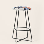 Midcentury Modern Minimalist Funky Cool Tribal Pattern Paynes Grey Pastel Blue Tan Shapes by Ejaaz Haniff Stool Gallery Image 1