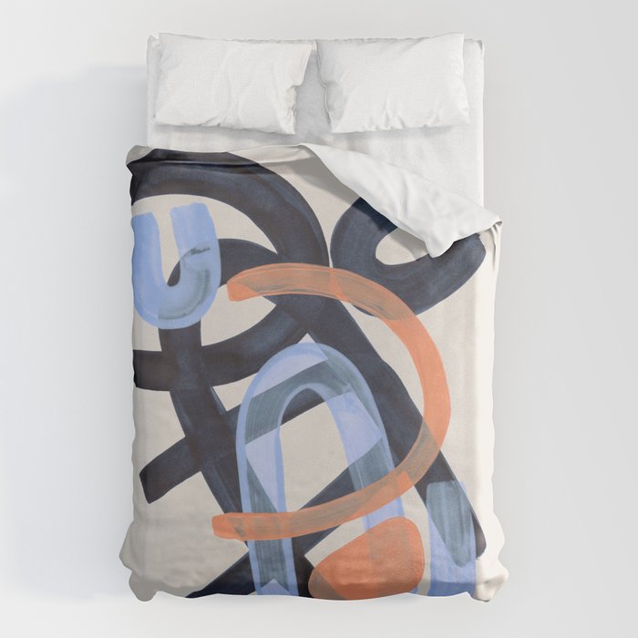 Midcentury Modern Minimalist Funky Cool Tribal Pattern Paynes Grey Pastel Blue Tan Shapes by Ejaaz Haniff Duvet Cover Gallery Image 6