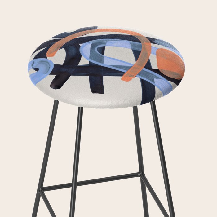 Midcentury Modern Minimalist Funky Cool Tribal Pattern Paynes Grey Pastel Blue Tan Shapes by Ejaaz Haniff Stool Gallery Image 2