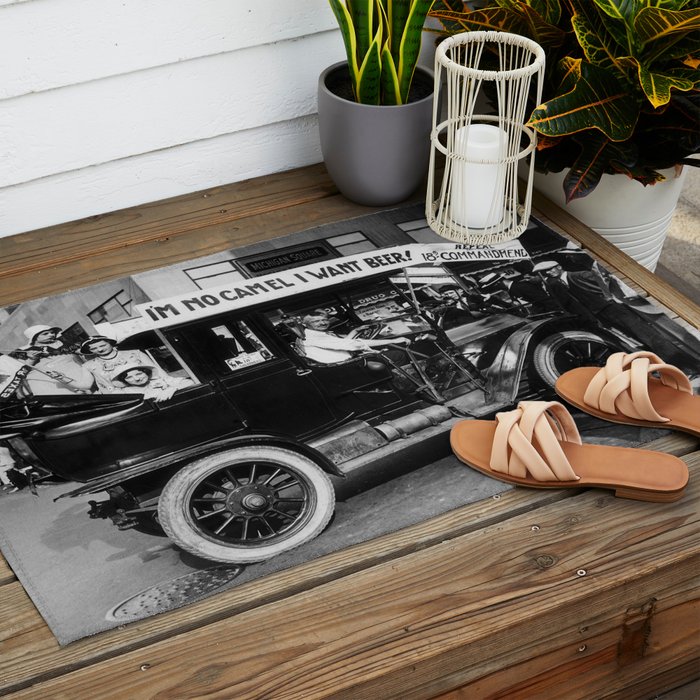 Prohibition, Beer Car, Vintage Black and White Old Photo Outdoor Rug Gallery Image 2
