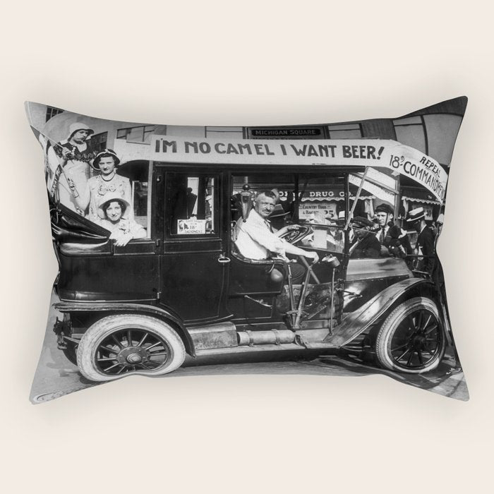 Prohibition, Beer Car, Vintage Black and White Old Photo Rectangular Pillow Gallery Image 2