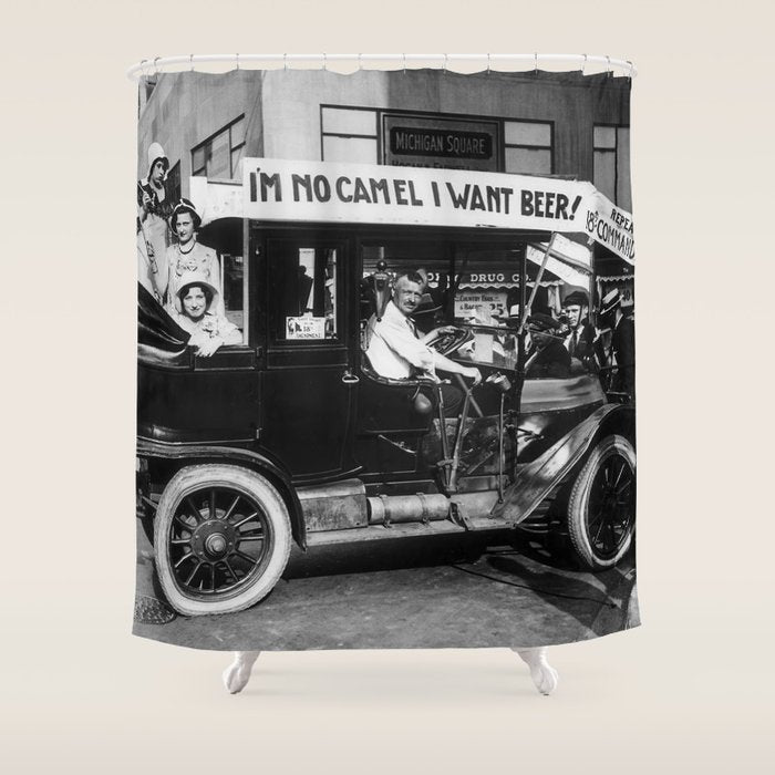Prohibition, Beer Car, Vintage Black and White Old Photo Shower Curtain Gallery Image 1