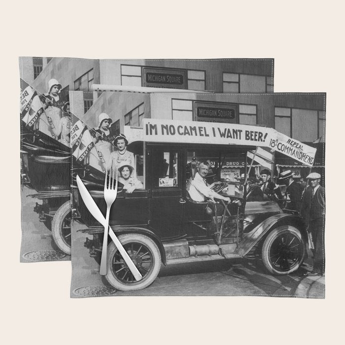 Prohibition, Beer Car, Vintage Black and White Old Photo Placemat Gallery Image 1
