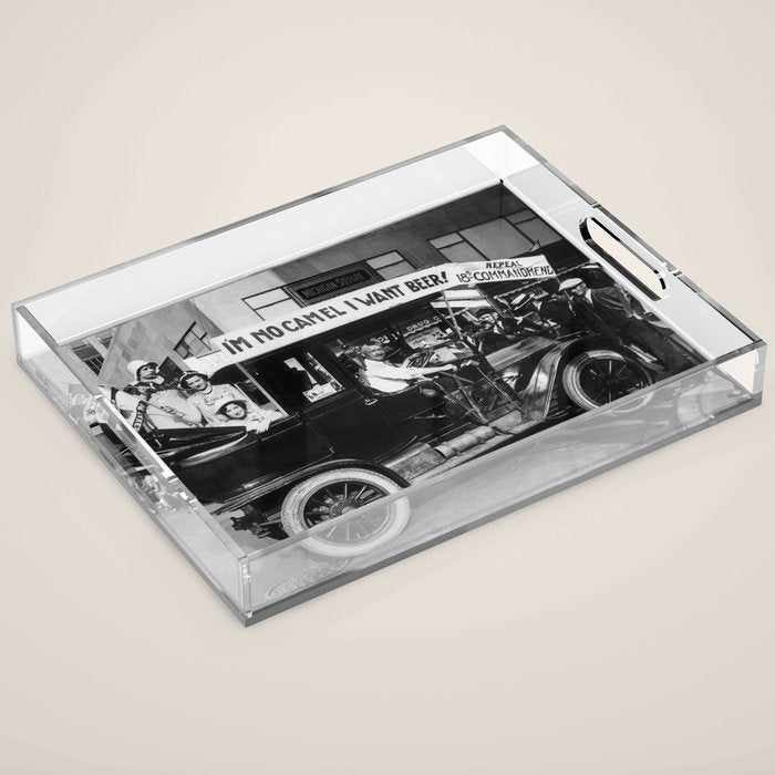 Prohibition, Beer Car, Vintage Black and White Old Photo Acrylic Tray Gallery Image 1