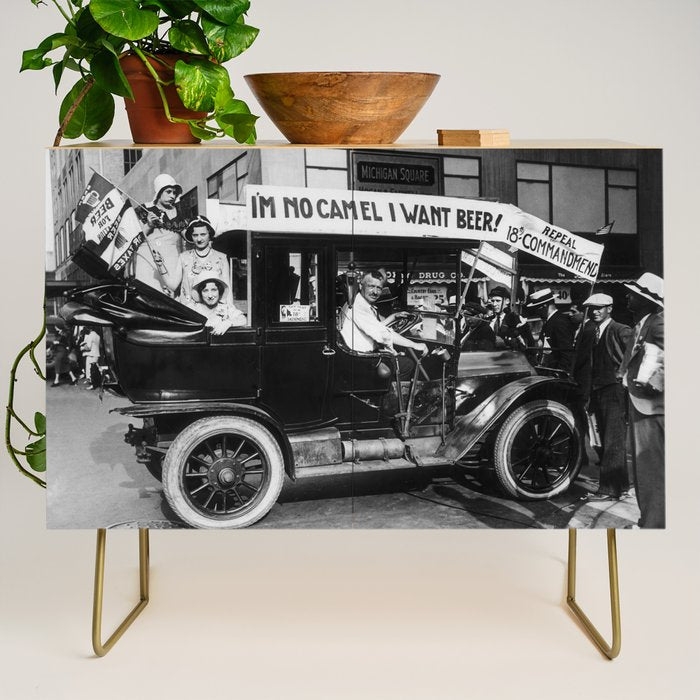 Prohibition, Beer Car, Vintage Black and White Old Photo Credenza Gallery Image 1