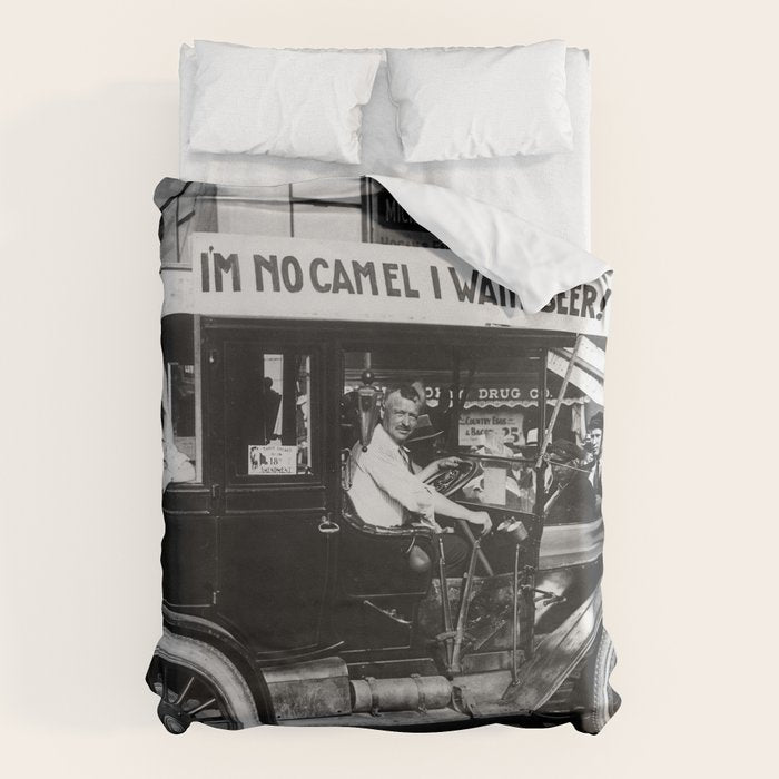 Prohibition, Beer Car, Vintage Black and White Old Photo Duvet Cover Gallery Image 1