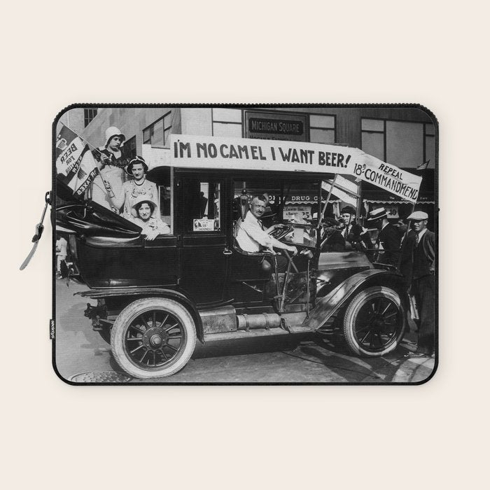Prohibition, Beer Car, Vintage Black and White Old Photo Laptop Sleeve Gallery Image 1