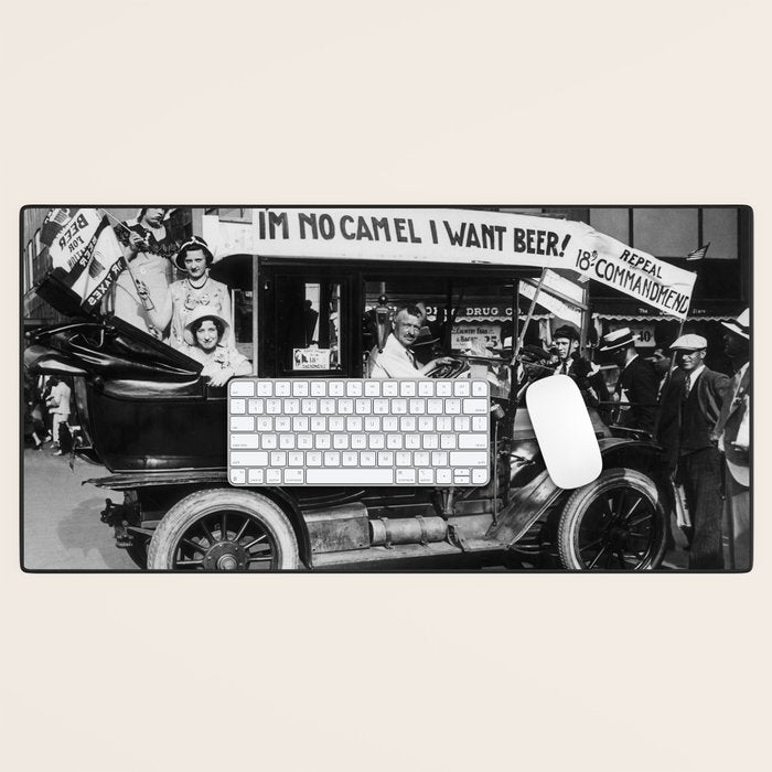 Prohibition, Beer Car, Vintage Black and White Old Photo Desk Mat Gallery Image 1