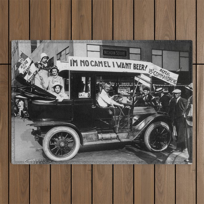 Prohibition, Beer Car, Vintage Black and White Old Photo Outdoor Rug Gallery Image 1