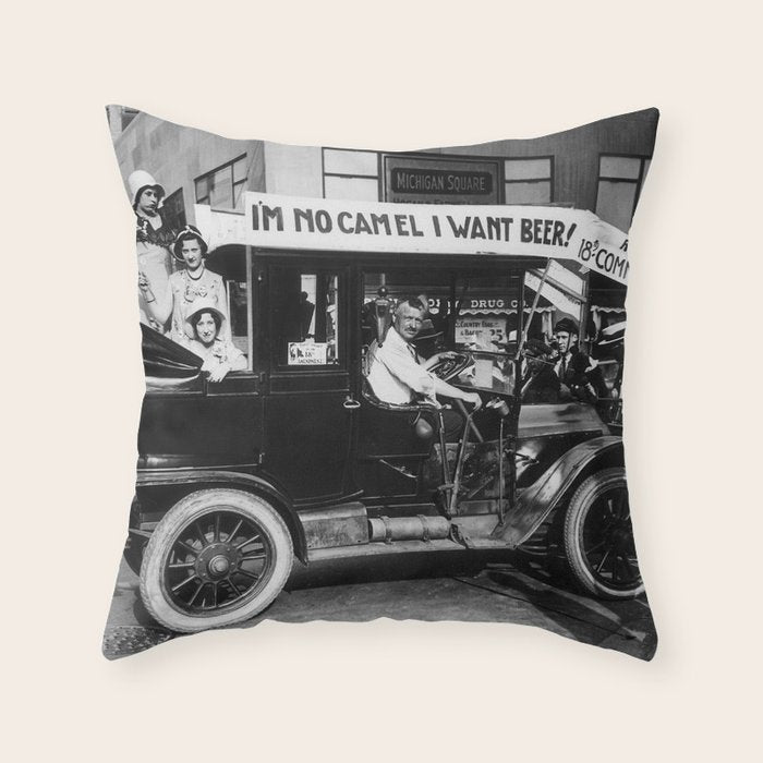 Prohibition, Beer Car, Vintage Black and White Old Photo Throw Pillow Gallery Image 6