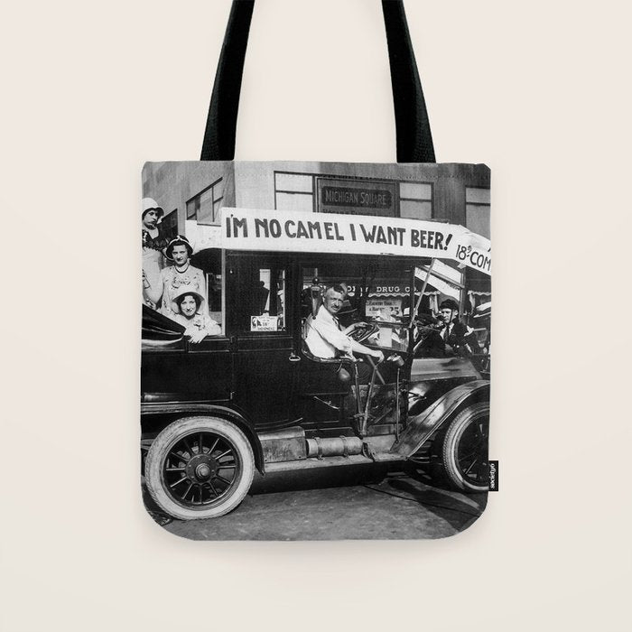 Prohibition, Beer Car, Vintage Black and White Old Photo Tote Bag Gallery Image 1