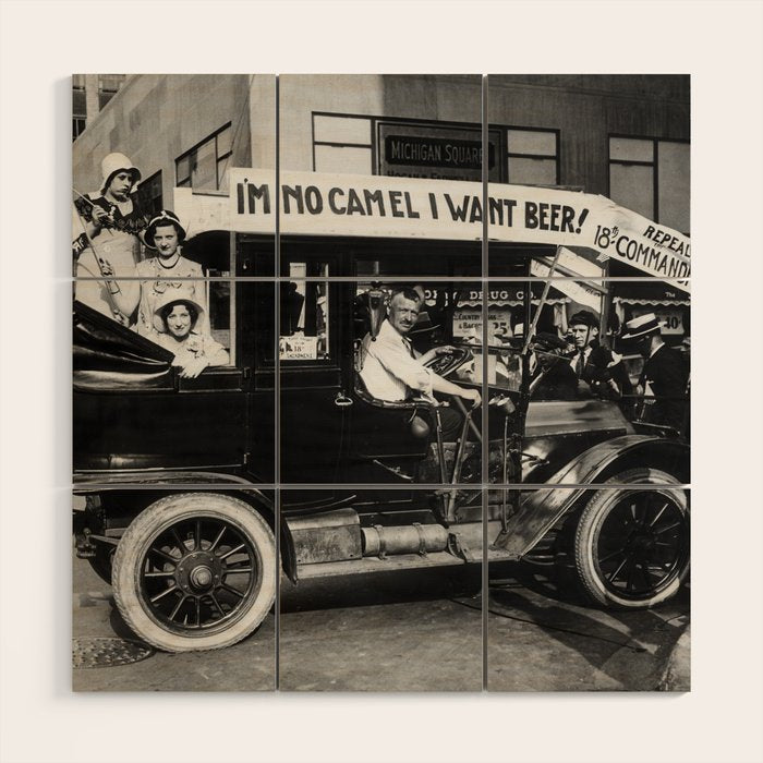 Prohibition, Beer Car, Vintage Black and White Old Photo Wood Wall Art Gallery Image 1