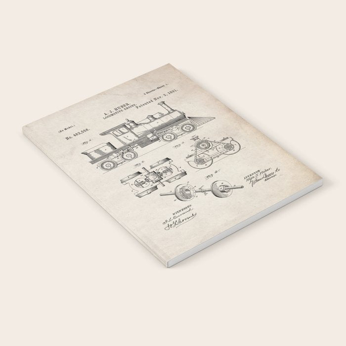 Train Locomotive Patent - Steam Train Art - Antique Notebook Gallery Image 2