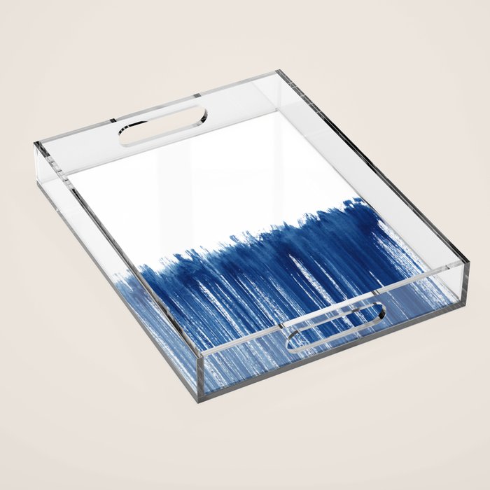Indigo Abstract Brush Strokes | No. 5 Acrylic Tray Gallery Image 1