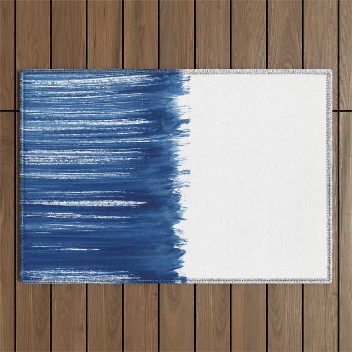 Indigo Abstract Brush Strokes | No. 5 Outdoor Rug Gallery Image 1