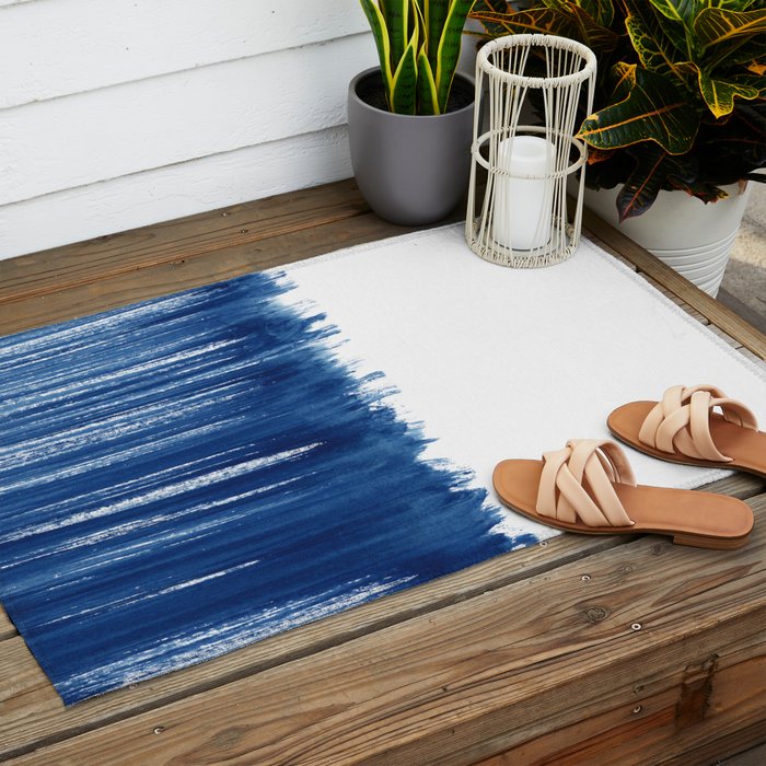 Indigo Abstract Brush Strokes | No. 5 Outdoor Rug Gallery Image 2
