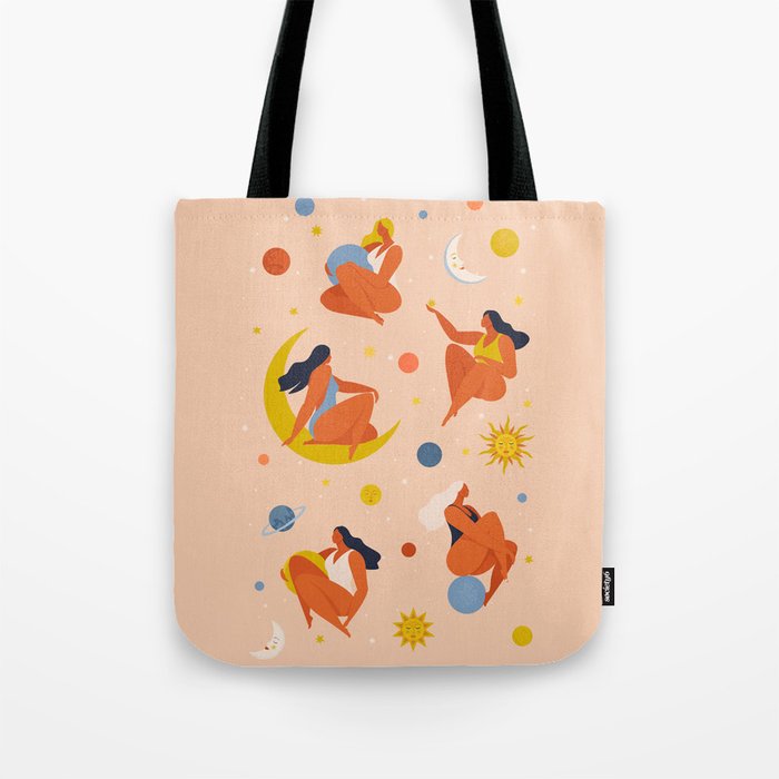 Collection of women holding planet with dream universe. Tote Bag Gallery Image 1