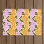 Retro Groovy Daisies - Orange, Pink, Very-Peri and Green  Outdoor Rug Gallery Image 1
