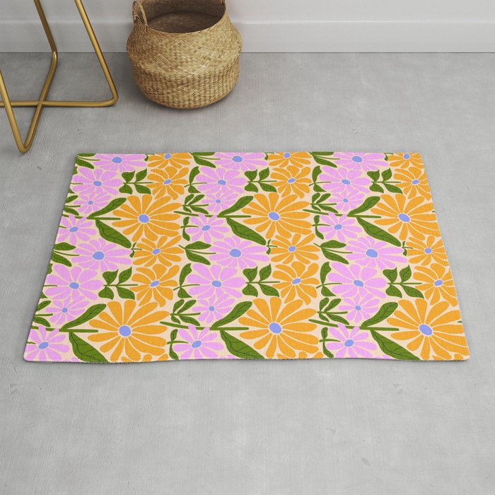 Retro Groovy Daisies - Orange, Pink, Very-Peri and Green  Rug Gallery Image 1