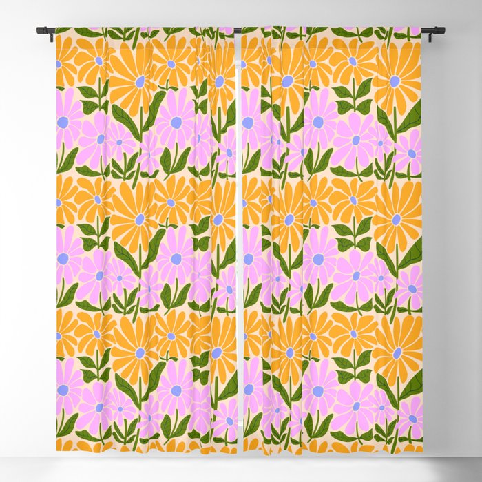 Retro Groovy Daisies - Orange, Pink, Very-Peri and Green  Window Curtain Gallery Image 5