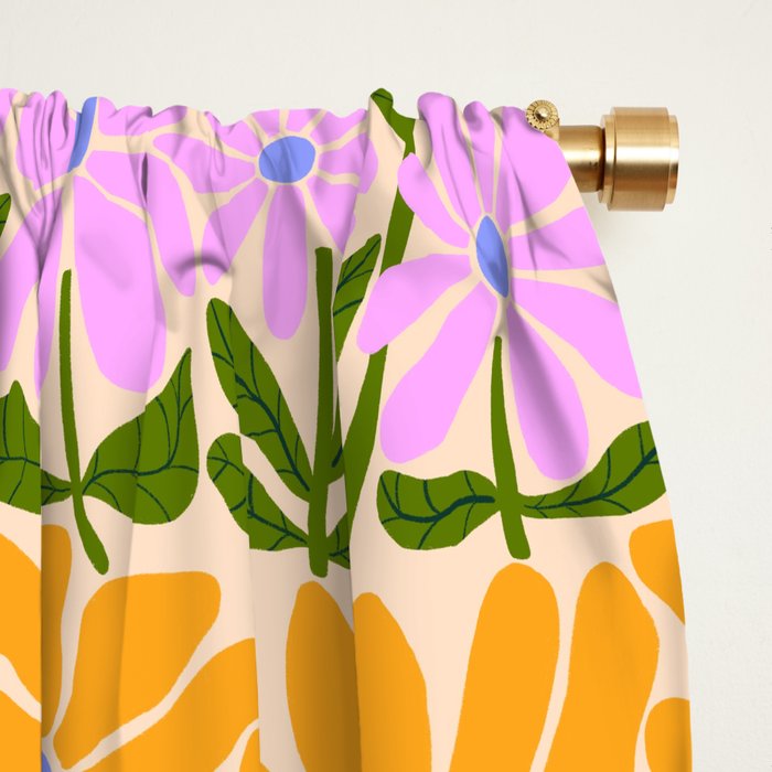 Retro Groovy Daisies - Orange, Pink, Very-Peri and Green  Window Curtain Gallery Image 2