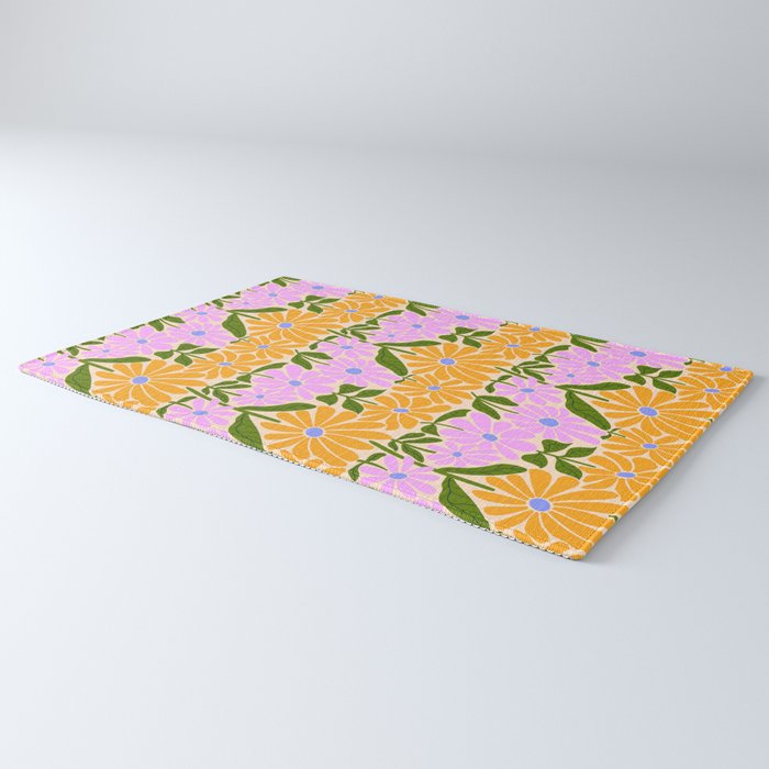 Retro Groovy Daisies - Orange, Pink, Very-Peri and Green  Rug Gallery Image 3