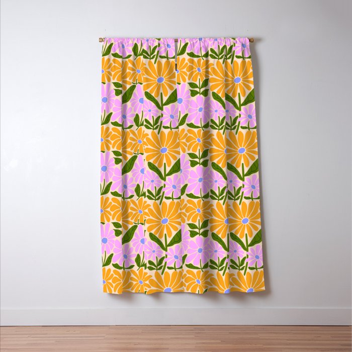 Retro Groovy Daisies - Orange, Pink, Very-Peri and Green  Window Curtain Gallery Image 3