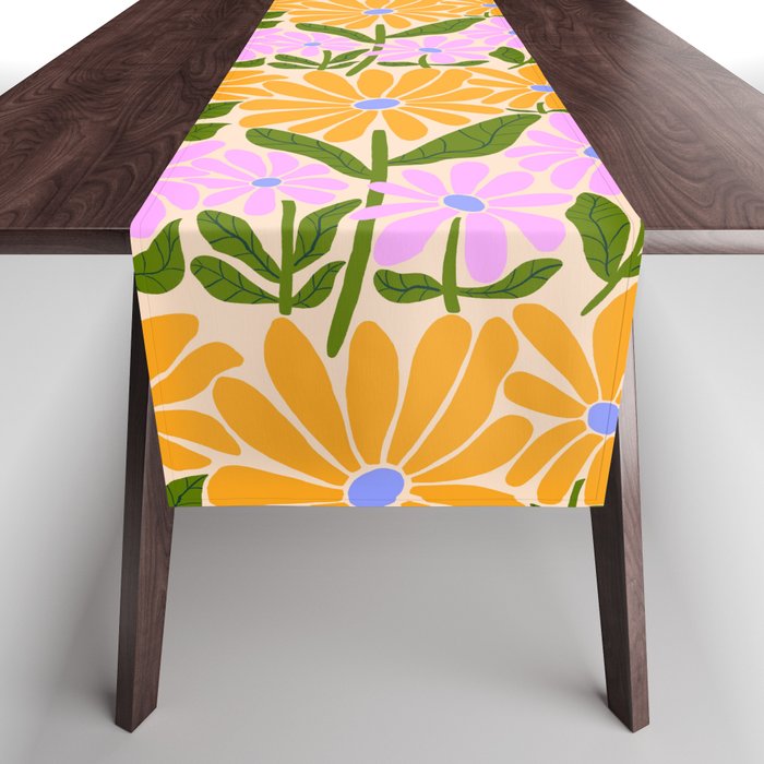Retro Groovy Daisies - Orange, Pink, Very-Peri and Green  Table Runner Gallery Image 1