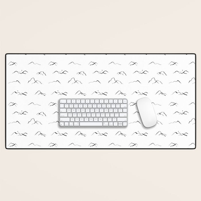 Black and white mountain landscape pattern Desk Mat Gallery Image 1