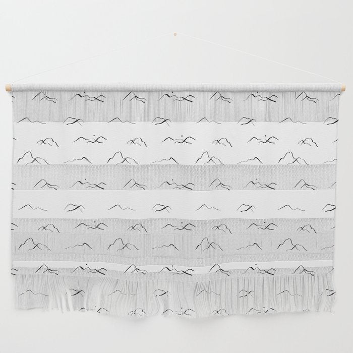 Black and white mountain landscape pattern Wall Hanging Gallery Image 1