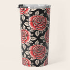 Traditional vintage red rose flower art pattern Travel Mug Gallery Image 3