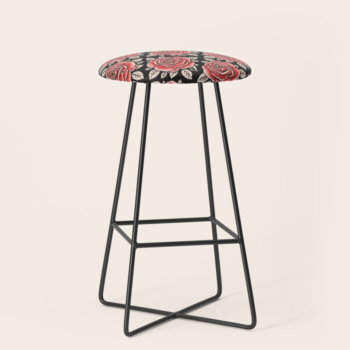 Traditional vintage red rose flower art pattern Stool Gallery Image 1