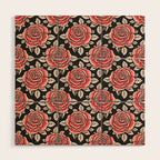 Traditional vintage red rose flower art pattern Wood Wall Art Gallery Image 1