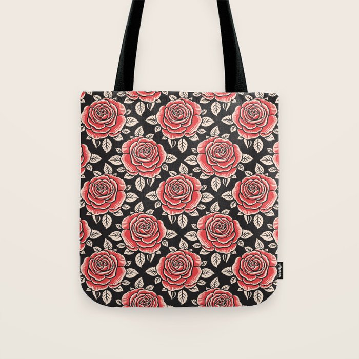 Traditional vintage red rose flower art pattern Tote Bag Gallery Image 1