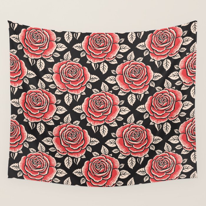 Traditional vintage red rose flower art pattern Wall Tapestry Gallery Image 4