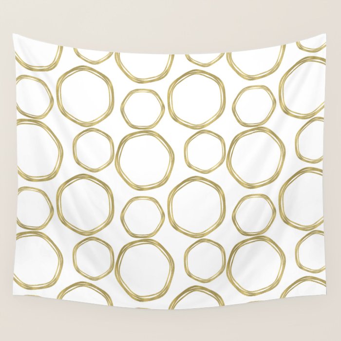 White & Gold Circles Wall Tapestry Gallery Image 4