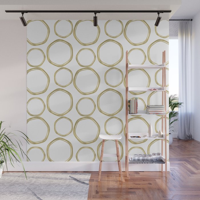 White & Gold Circles Wall Mural Gallery Image 1