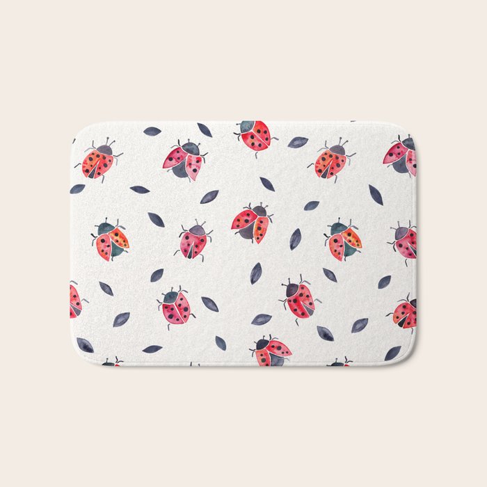 Lucky Ladybugs & Black Leaves Bath Mat Gallery Image 1
