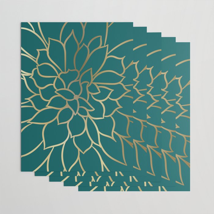 Festive, Flower Bloom, Teal Green and Gold Wrapping Paper Gallery Image 3