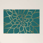 Festive, Flower Bloom, Teal Green and Gold Welcome Mat Gallery Image 1